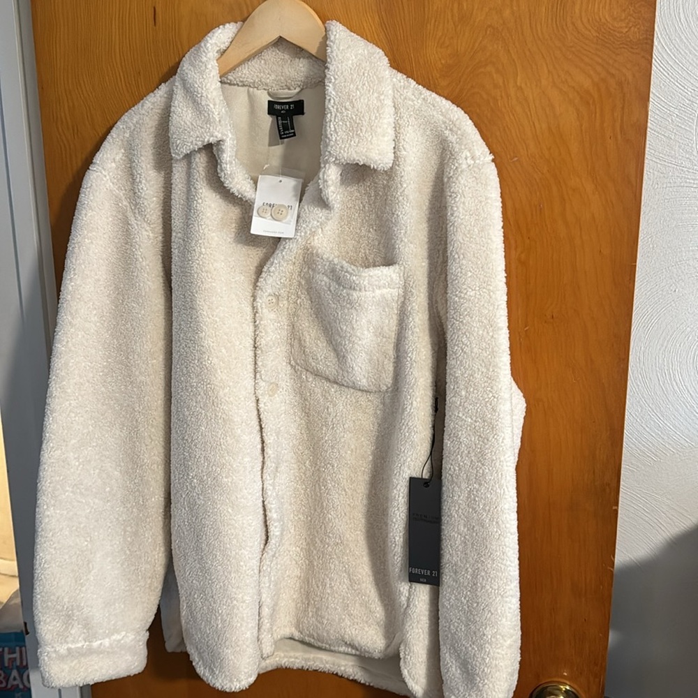 Fleece Jacket Mens Large White Sherpa